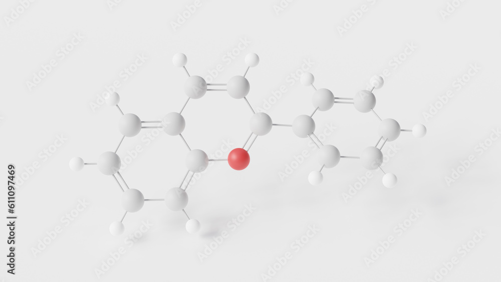 flavylium molecule 3d, molecular structure, ball and stick model, structural chemical formula pigment flavylium molecule 3d, molecular structure, ball and stick model, structural chemical formula pigment