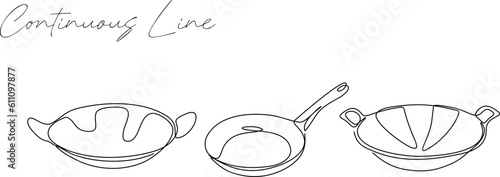 wok continuous line  vector illustration set bundle illustration