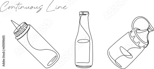 Ketchup continuous bottles line drawing bundle set