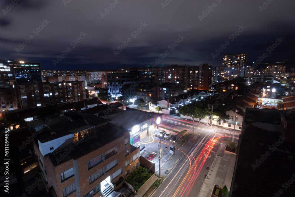 Beautiful night long exposure shot of popular neighborhood at bogota north city knowed as Beautiful night long exposure shot of popular neighborhood at bogota north city knowed as