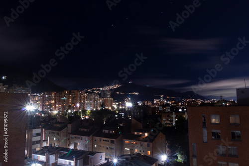 Beautiful night cityscape of bogota viewed from a roof top  photo