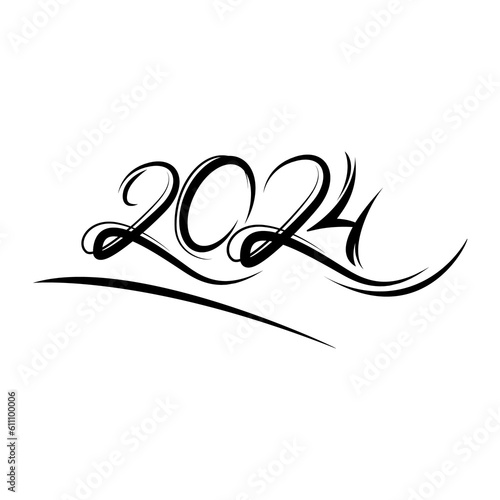 2024 Happy New Year. Handwritten lettering on transparent background. Design element for holiday cards, Christmas or New Year party banner