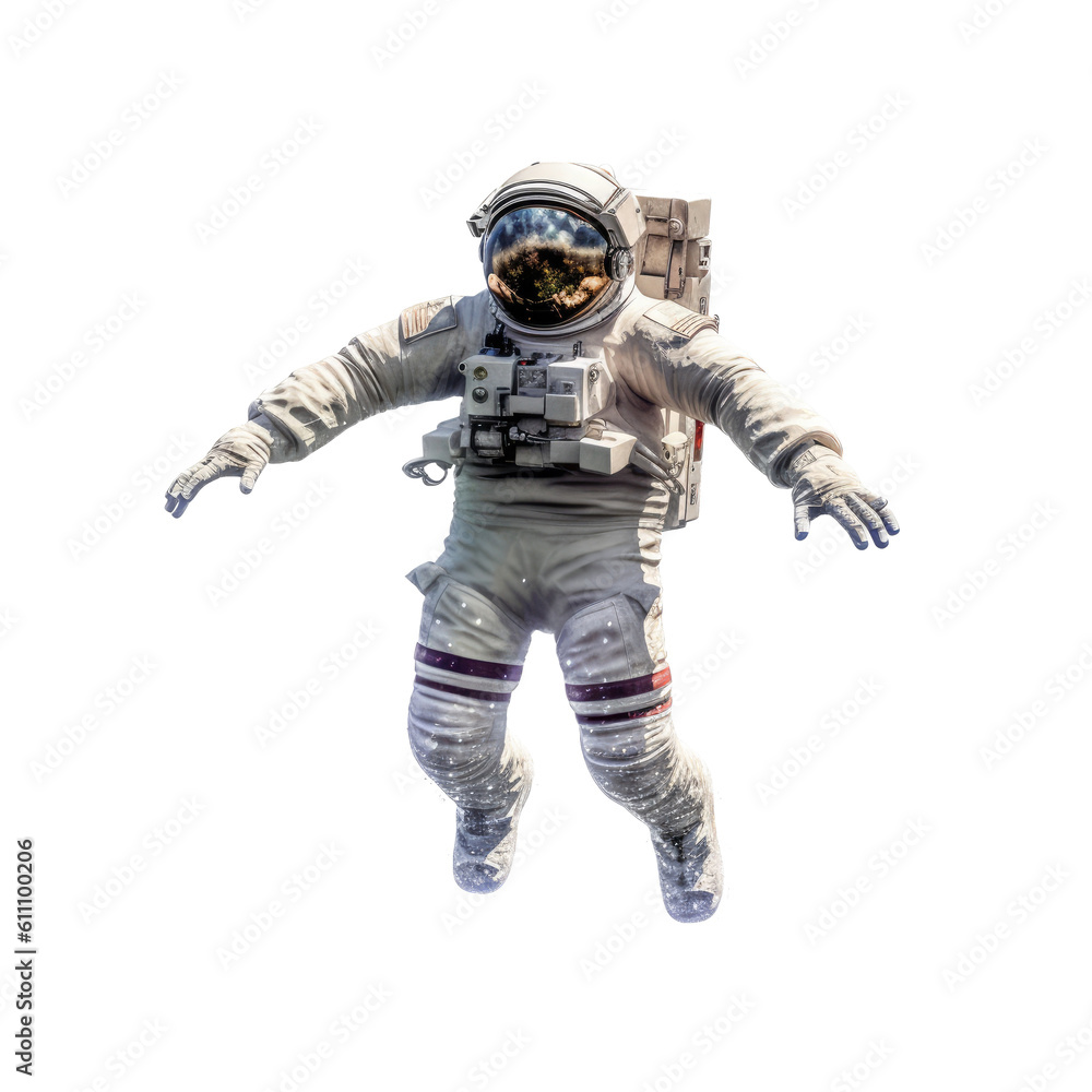 an Astronaut free-floating in space Space-themed, cutout, isolated, photorealistic illustrations in a PNG. Generative AI