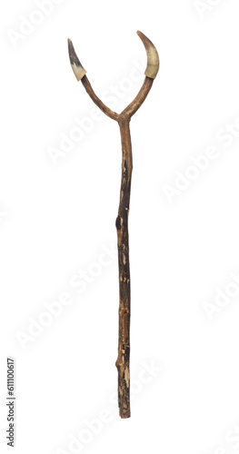ancient wooden stick shepherd isolated on white background
