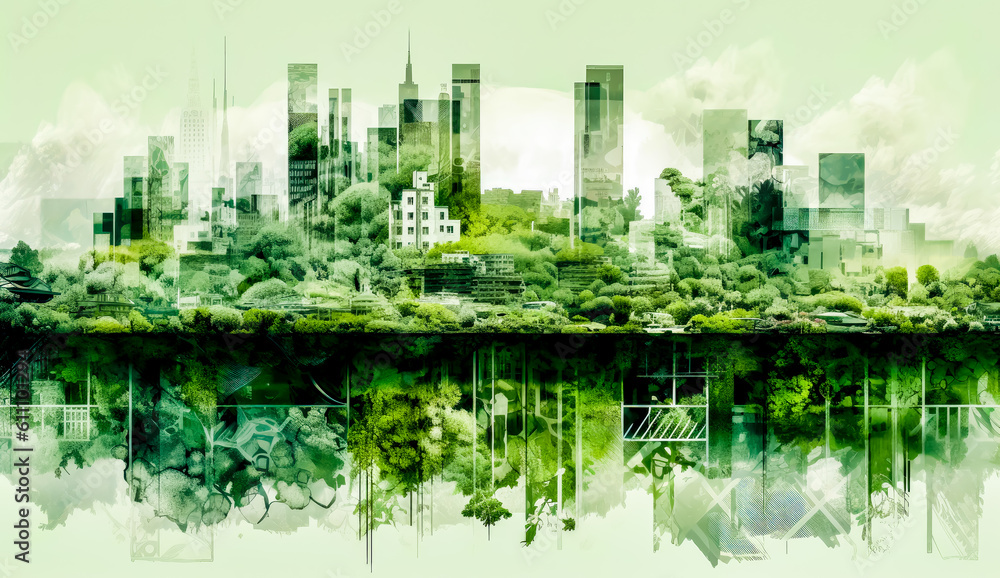 c2b environmental design regenerative cities, in the style of architectural abstraction, green, generative ai c2b environmental design regenerative cities, in the style of architectural abstraction, green, generative ai