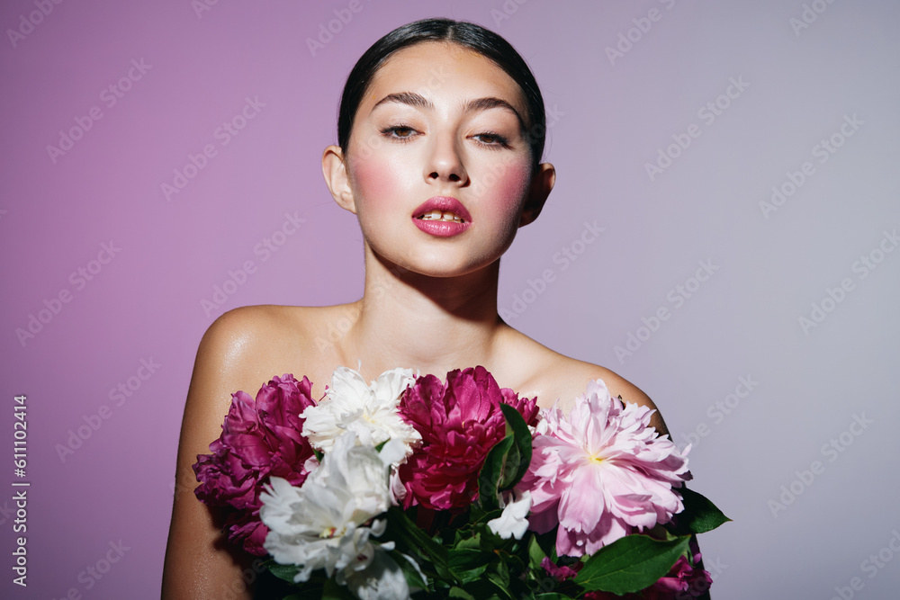 head woman make-up flower portrait face blush pink beauty model girl head woman make-up flower portrait face blush pink beauty model girl