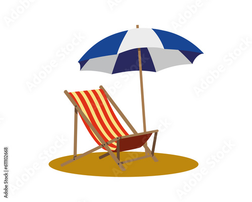 beach chair with umbrella isolated on a white background