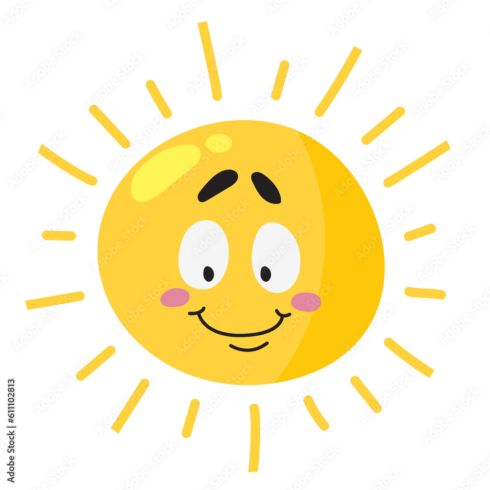 Shining sun with happy smiling face expression. Cute character Shining sun with happy smiling face expression. Cute character