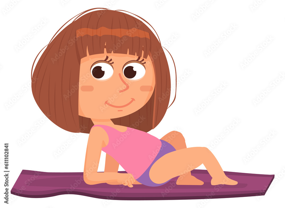 Girl sun tanning on beach. Kid on summer vacation Girl sun tanning on beach. Kid on summer vacation