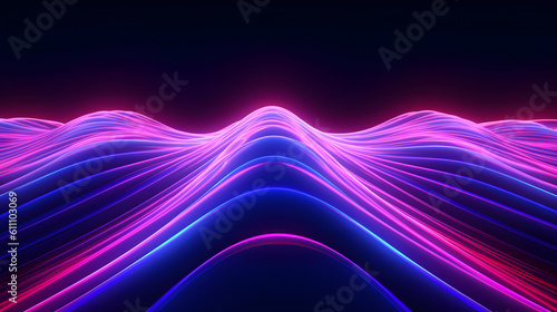 3d render, abstract minimal neon background, pink blue neon lines going up, glowing in ultraviolet spectrum. Cyber space. Laser show. Futuristic. AI generative.