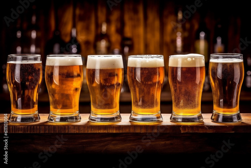 beer foam glass alcohol lager pint pub drink gold beverage. Generative AI.