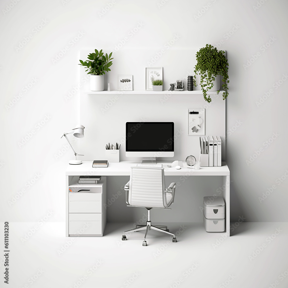 mockup Home office desk , work place on blank background , personal pc desk in living room , modern living room , generative ai mockup Home office desk , work place on blank background , personal pc desk in living room , modern living room , generative ai