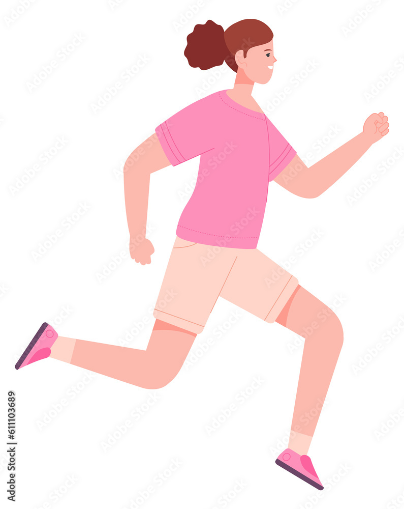 Female runner athlete. Sport training character side view