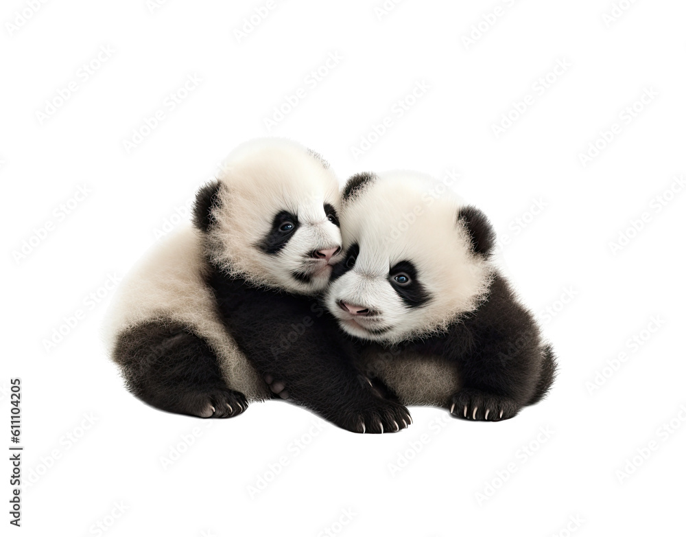Fototapeta premium Giant Panda cubs playing in various positions in Wildlife-themed, photorealistic illustrations in a PNG, cutout, and isolated. Generative AI
