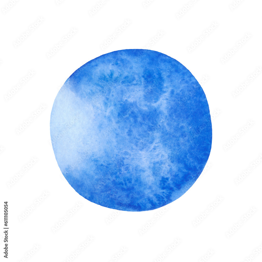 Blue watercolor circle with gradient isolated on white background. Drawn by hand. As a design element for decoration. Texture stain like a drop of water. Blue watercolor circle with gradient isolated on white background. Drawn by hand. As a design element for decoration. Texture stain like a drop of water.