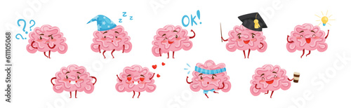 Pink Humanized Brain with Various Emotions Vector Set