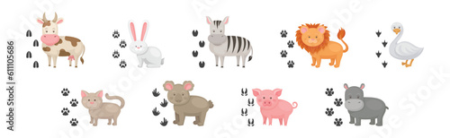 Funny Animals and Their Footprints Nearby Vector Set © Happypictures