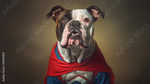 Dressed for Heroism: Bulldog in a Super Costume. Generative AI