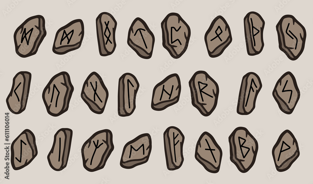 Runic symbol on the stones set. Icon, vector doodle illustration isolated on white for website, book, game design. Runic symbol on the stones set. Icon, vector doodle illustration isolated on white for website, book, game design.