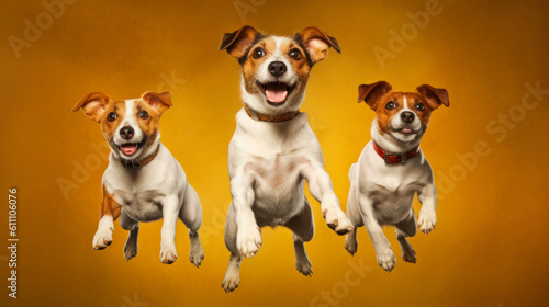 Joyful Moments: Three Cute Jack Russells Jumping for Treats - Generative AI