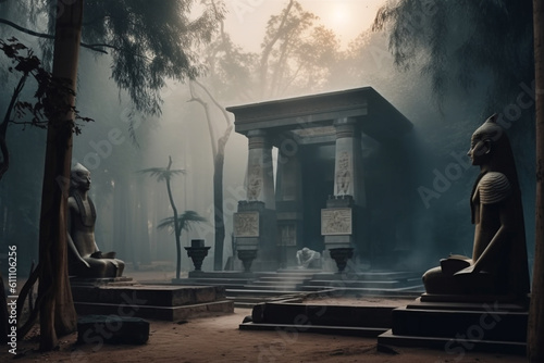 Forgotten old and mysterious temple in the deep jungle. Ai generated