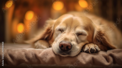 Funny and Relaxed: Sleeping Golden Retriever Dog at the Spa - Generative AI