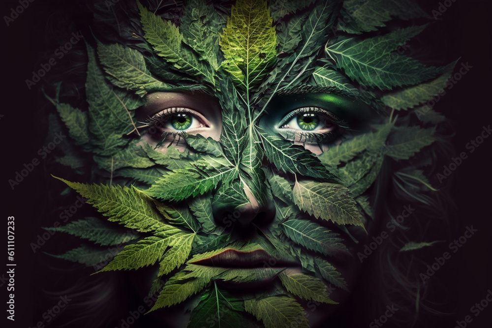 Face made of marijuana plant. Ai generated Face made of marijuana plant. Ai generated