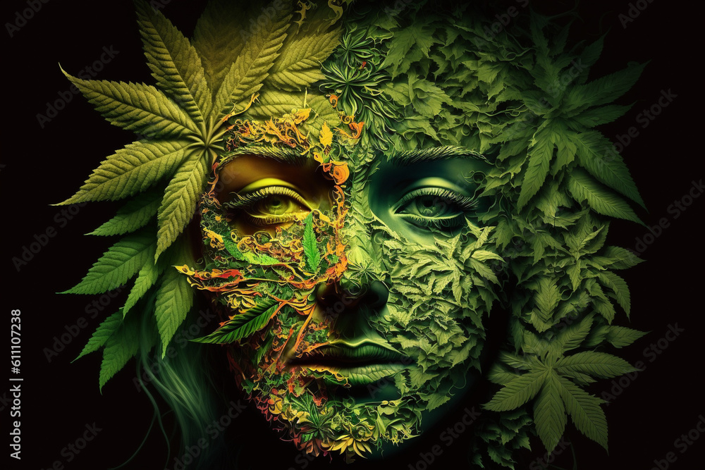Face made of marijuana plant. Ai generated Face made of marijuana plant. Ai generated