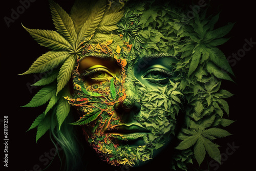 Face made of marijuana plant. Ai generated © dragomirescu