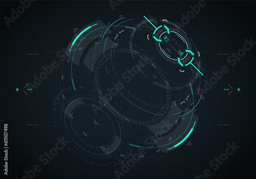 Hud futuristic element. Hi-tech user interface, 3d navigation panel. Abstract virtual technology. Vector illustration.
