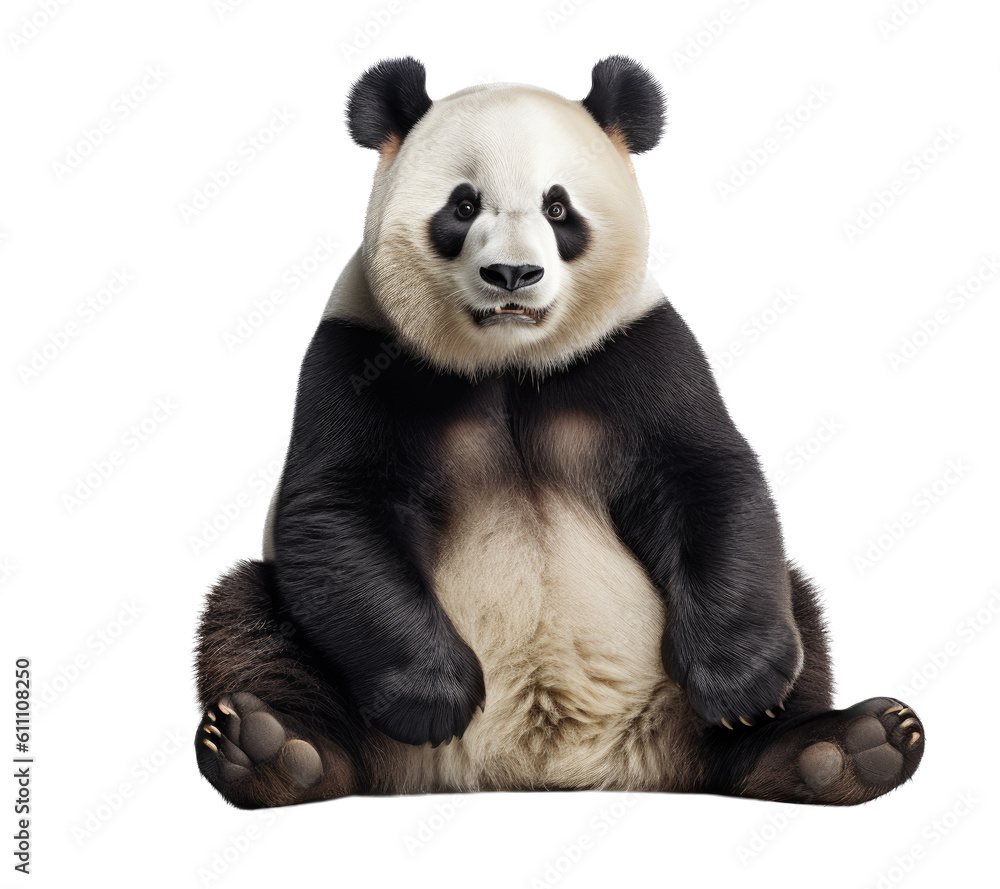 a giant panda, (Ailuropoda melanoleuca) sitting in a Nature and Wildlife-themed, photorealistic illustration in a transparent PNG, cutout, and isolated. generative AI a giant panda, (Ailuropoda melanoleuca) sitting in a Nature and Wildlife-themed, photorealistic illustration in a transparent PNG, cutout, and isolated. generative AI