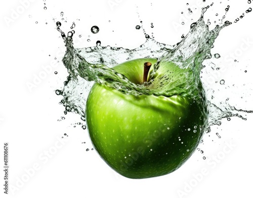 Green apple in splash of water created with Generative Al technology