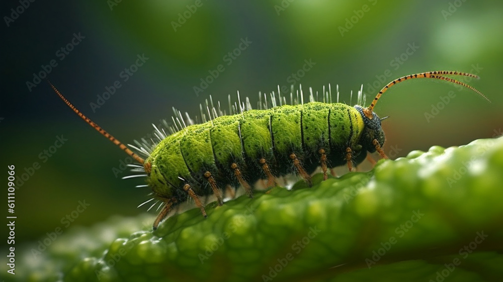 a green background with a walking caterpillar, generative ai a green background with a walking caterpillar, generative ai