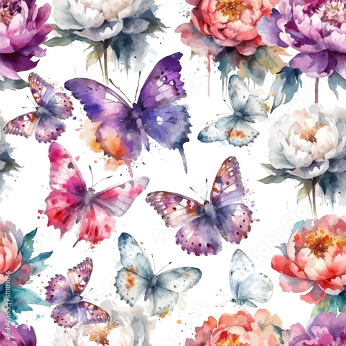 Seamless pattern of watercolor butterflies. Vector illustration