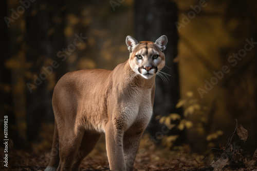 puma looking at the camera  beautiful background  dense forest background  ai generated.