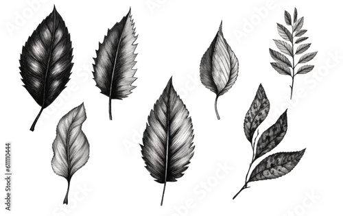 set vector illustration autumn leaf elements coloring book on black and white colors isolated on white background