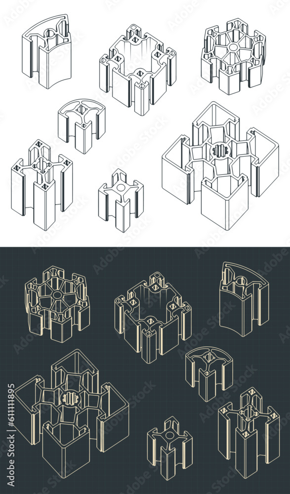 Obraz premium Aluminum profiles isometric blueprints
