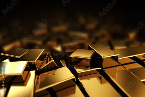 Gold bars on table close-up Generative AI