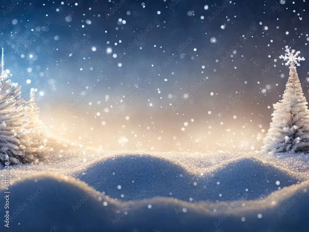 christmas background on snowy field in winter. ai generative