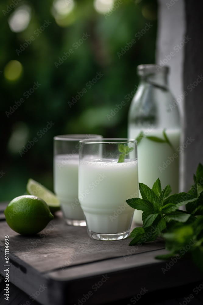 summer drink brazilian lemonade with condensed milk and lime in a glass on the balcony in the garden stands , generated by ai summer drink brazilian lemonade with condensed milk and lime in a glass on the balcony in the garden stands , generated by ai