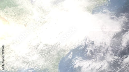 Zoom in from space and focus on Kernersville, North Carolina, USA. 3D Animation. Background for travel intro. Elements of this image furnished by NASA photo