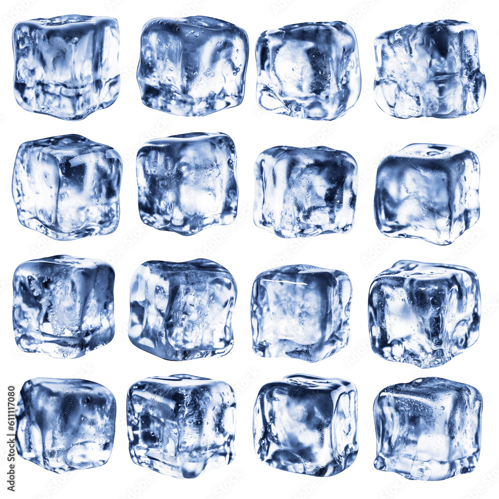 Set of beautiful naturally uneven ice cubes isolated on a black background. Set of beautiful naturally uneven ice cubes isolated on a black background.