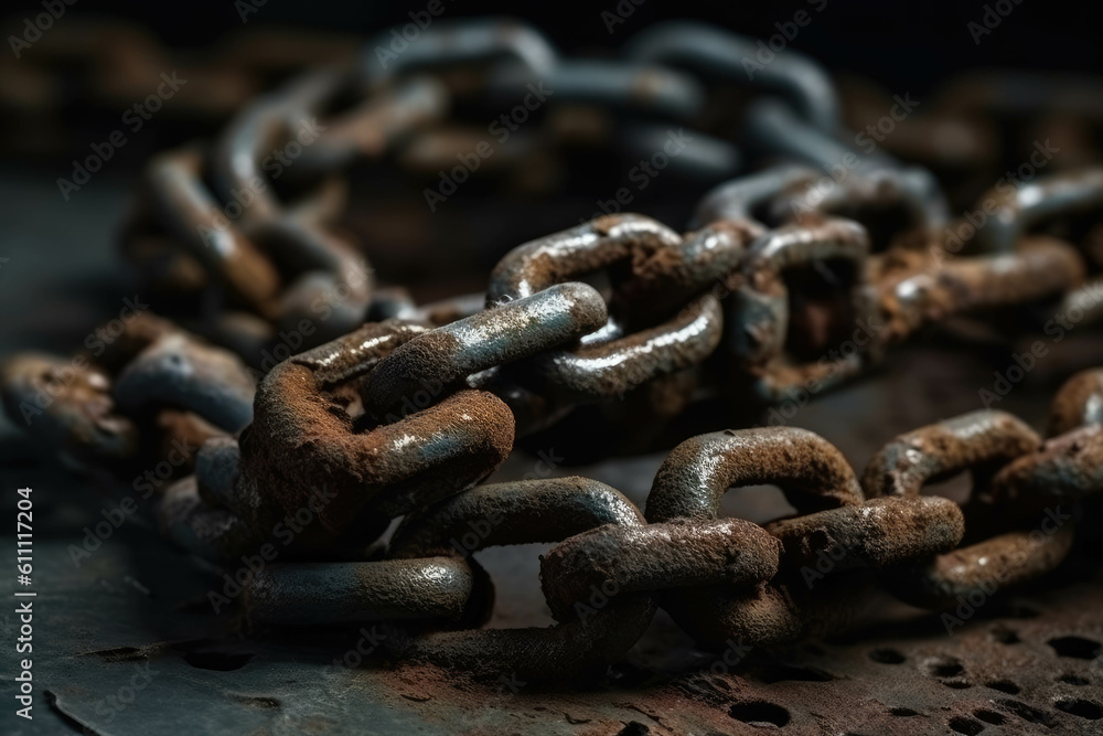 The old and rusted chain. Close up. Generative AI The old and rusted chain. Close up. Generative AI