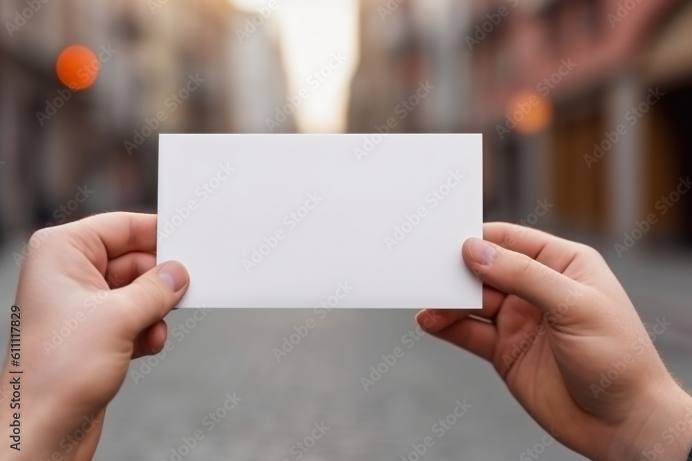 Empty paper in a hand. Card mock up. AI generated Empty paper in a hand. Card mock up. AI generated