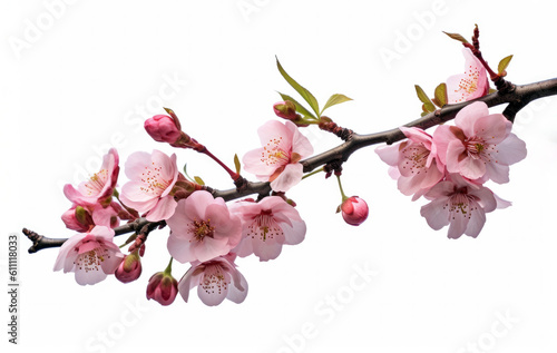 cherry blossom isolated on white background, pink flowers blooming. High quality photo