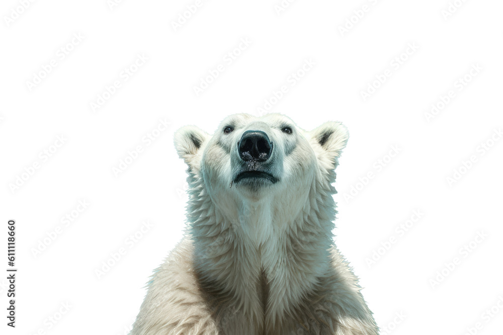 Fototapeta premium a majestic Polar bear portrait, frontal view, Wildlife-themed, photorealistic illustrations in a PNG, cutout, and isolated. Generative AI