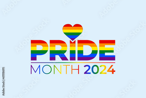 Pride month 2024 with the love vector. Rainbow LGBT flag colors isolated on sky blue background