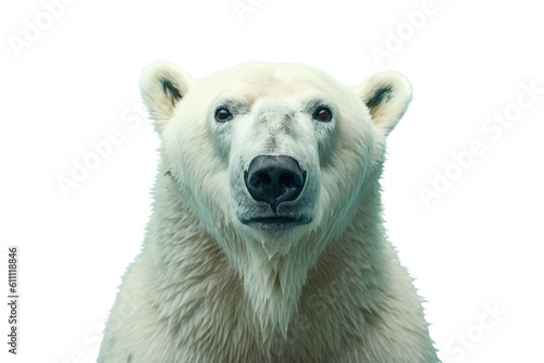 a majestic Polar bear portrait, frontal view, Wildlife-themed, photorealistic illustrations in a PNG, cutout, and isolated. Generative AI
