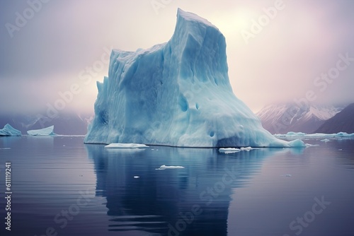 large iceberg floating in the middle cold sea