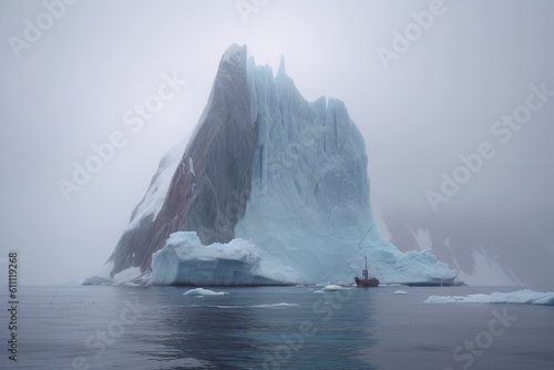 Ship sailing past majestic iceberg